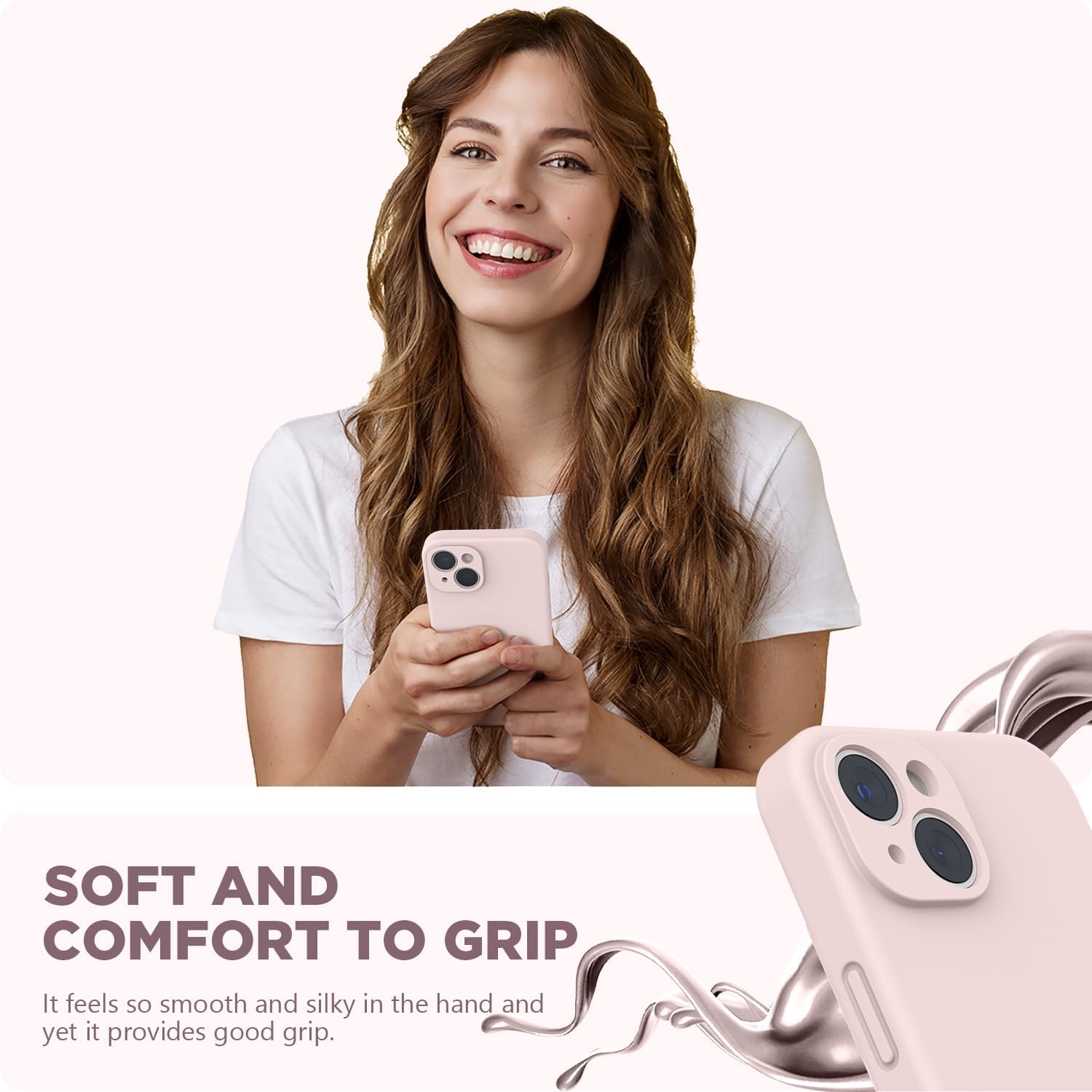 SURPHY Silicone Case Compatible with iPhone 14 Case 6.1 inch (2022), with Camera Protection Liquid Silicone Soft Gel Rubber Phone Case Cover with Microfiber Lining (Pink) - Image 6