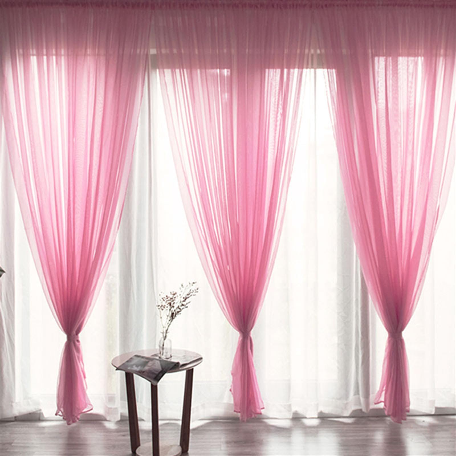 Odot Voile Curtains 2 Panels for Living Room, Semi Light Filtering Tulle Curtain Rod Pocket Sheer Curtains Drapes for Home Bedroom Windows (Pink,100x120cm)