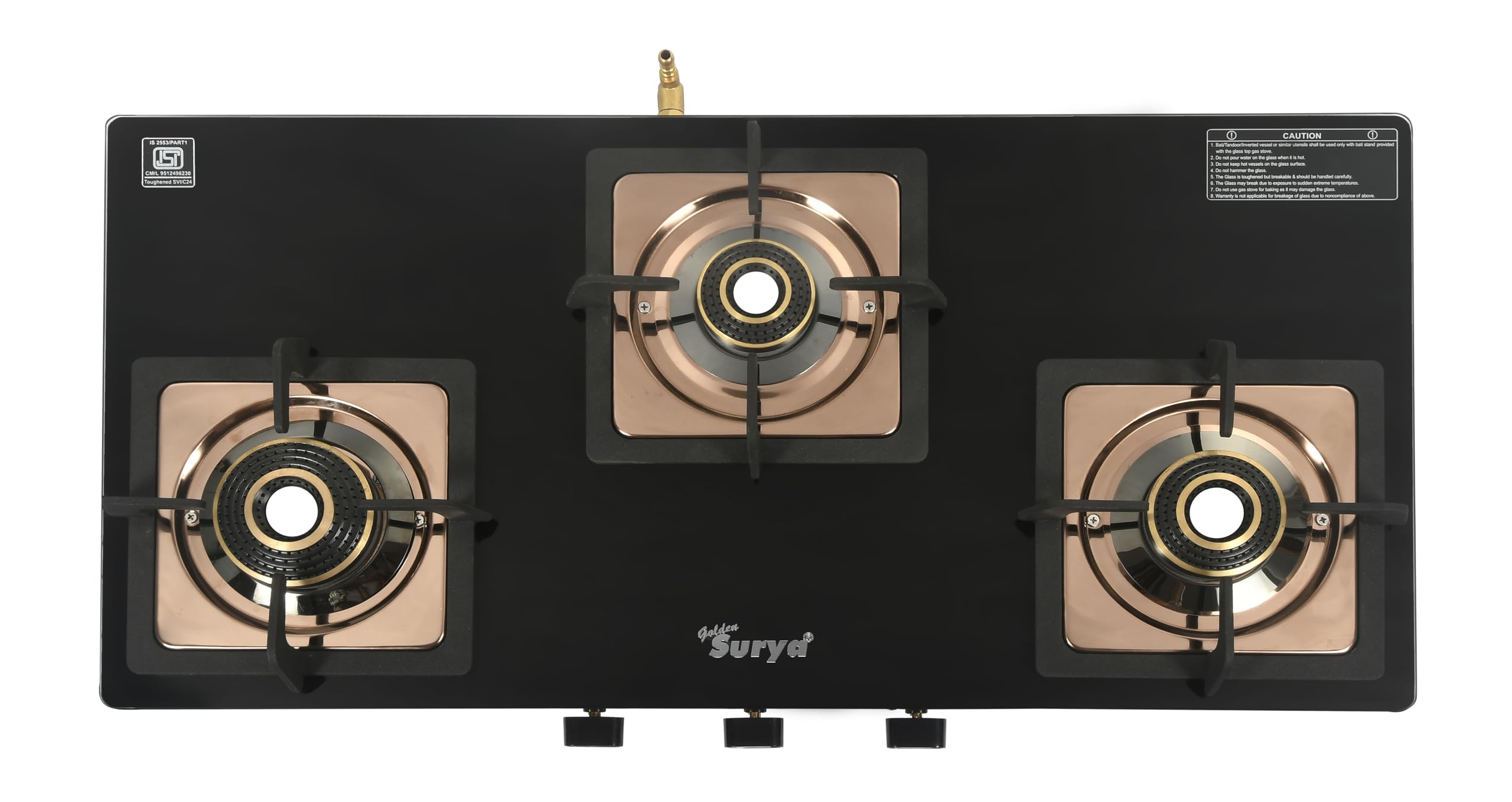 Golden Surya Premium Design Rose Gold Stainless Steel Body Forged Brass 3 Burner Manual Ignition - Toughened Glass Cook Top 3 Burner Gas Stove, ISI Certified, 18 Months Warranty (DESIRE)-picture-28