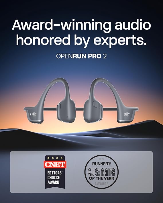 SHOKZ New OpenRun Pro 2- Bone Conduction Headphones, Open-Ear Bluetooth Wireless Sport Earphones for Running, Workouts - Sweat Resistant, Secure Comfortable Fit -Deep Bass, Smart Mic, Reflective Strip