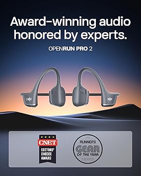 SHOKZ New OpenRun Pro 2- Bone Conduction Headphones, Open-Ear Bluetooth Wireless Sport Earphones for Running, Workouts - Sweat Resistant, Secure Comfortable Fit -Deep Bass, Smart Mic, Reflective Strip