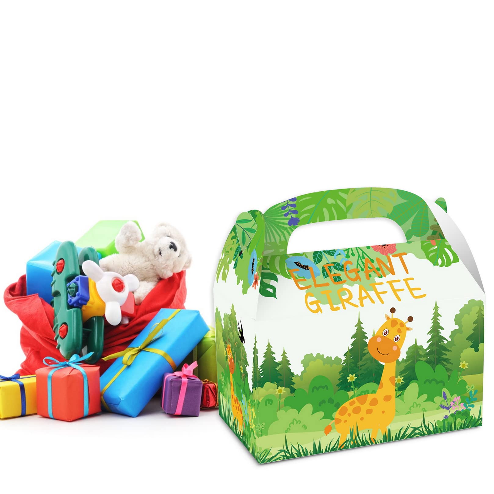 12 Dschungel-Party-Geschenkboxen – Zoo-Motive, 16 X 9,5 Cm, Aus Stabilem Karton