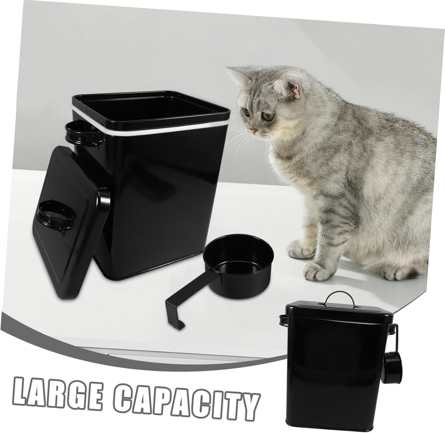 Multi-Function Metal Storage Container with Lid and Spoon for Rice Flour PET Food and Laundry Powder Airtight Food Storage Canister for Home Organization