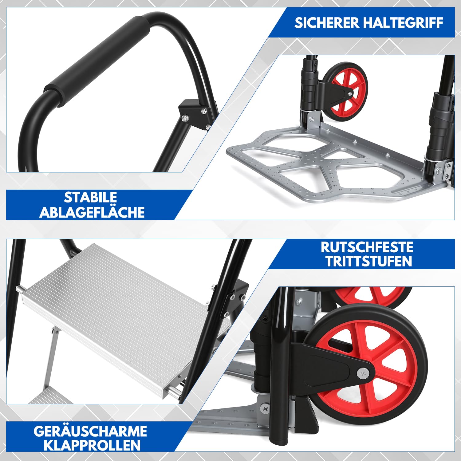 Carrello per scale 2 in 1 con scala a 3 gradini, per scale