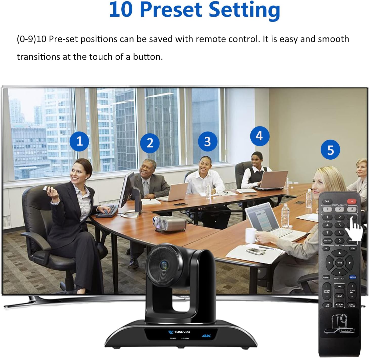 TONGVEO 4K PTZ Webcam with 5X Digital Zoom and USB Bluetooth Speakerphone, Conference Room Camera System with Bluetooth Microphone for Meeting Education Church Works with Microsoft Teams, Zoom, OBS : Electronics
