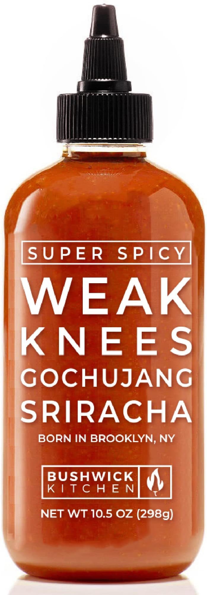 Weak Knees Super Spicy Gochujang Hot Sauce | 10.5 Ounce Easy Squeeze Bottle | Classic Sriracha mixed with Korean Gochujang Chili Paste infused with Habanero Peppers | Foodie Gifts, Hot Sauce Gifts,