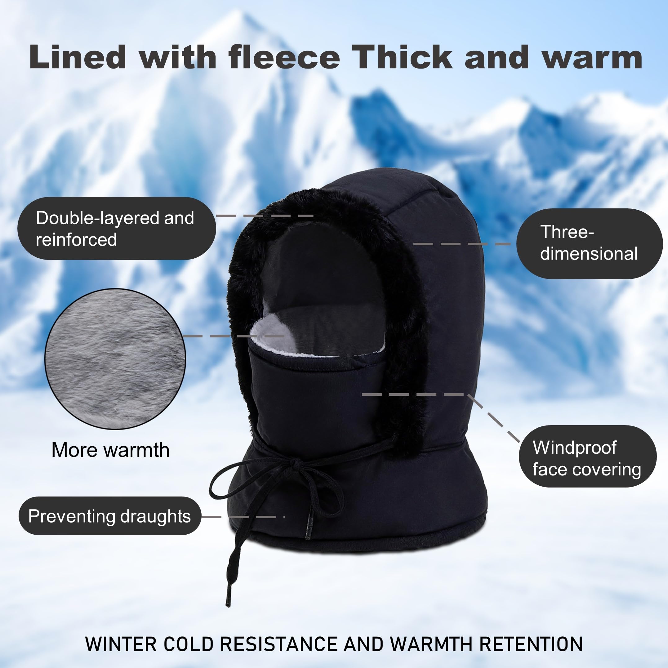 Cagoule Polaire Hiver, Chapeau Balaclava Hiver Anti-Vent, Bonnet Echarpe Cache Cou Thermique Homme Femme Réglable par Cordon, Multifonction Bonnet pour Ski, Cyclisme Activités Outdoor