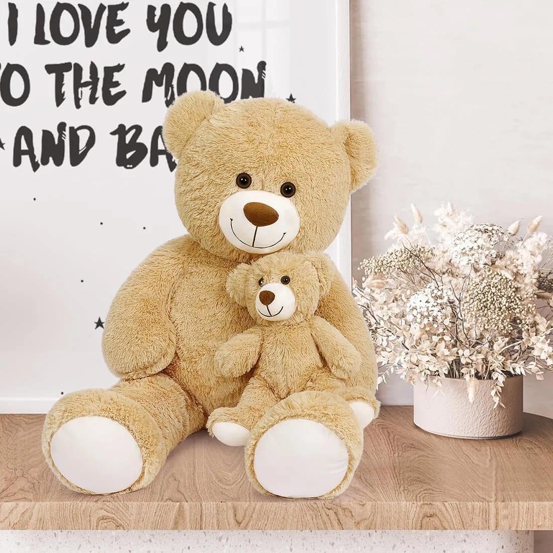 SNOWOLF Oso de Peluche Gigante de 100 cm con 1 Ositos pequeños de Peluche de 35 cm, Regalo para niños, niñas, cumpleaños, Navidad, San Valentín (marrón Claro, 100 cm)