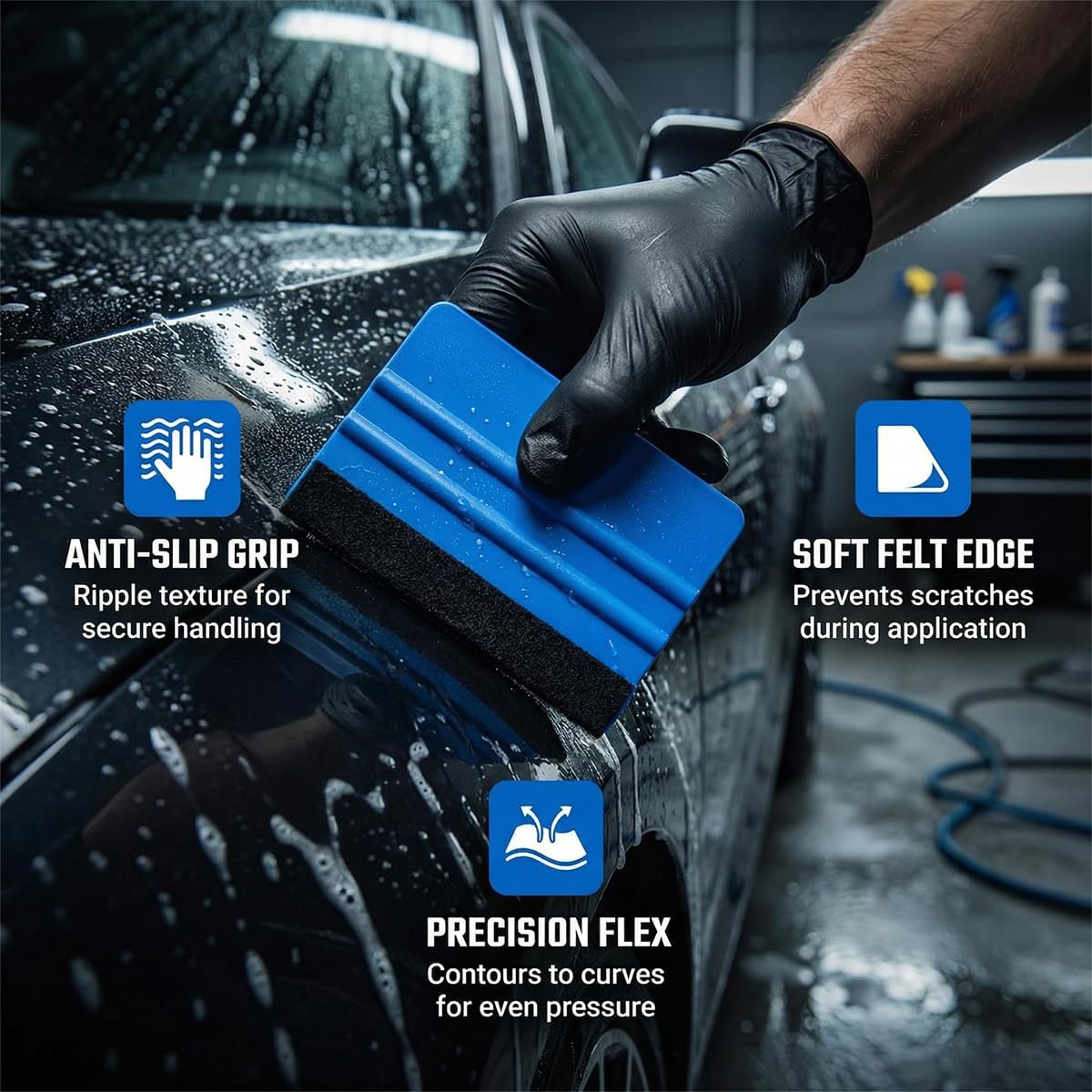 Craedli 3PCS 4 Inch Plastic Felt Edge Vinyl Squeegee Tool, Mini Vinyl Scraper Car Window Tint Squeege, Car Vinyl Film Wrapping Decal Applicator Wallpaper Smoothing Tool (3PCS)