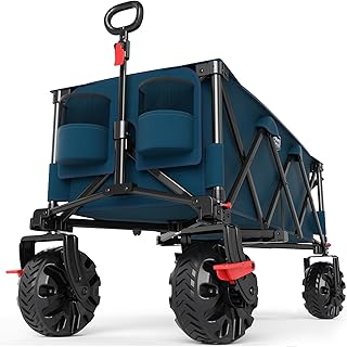 Timber Ridge 51.2" Extended Collapsible Wagon - Heavy-Duty Utility Cart with All-Terrain Wheels, Brakes & Cargo Net, 400L Capacity for Camping, Sports & Shopping, Blue