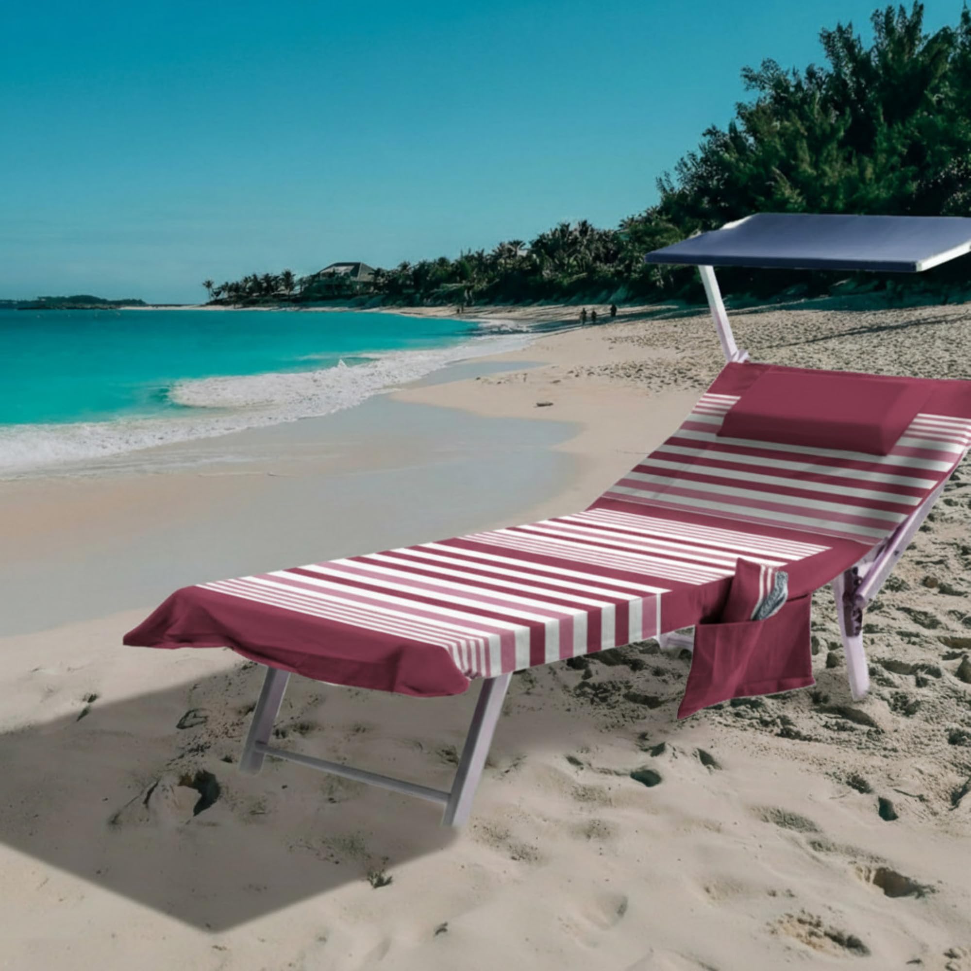 L'Emporio Casa Telo Mare Lettino con Angoli Tasche e Cuscino Cotone Fouta Spiaggia Piscina Mare Coprilettino (Fuxia)