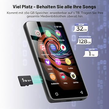 160 GB MP3 Player with Bluetooth and WiFi innioasis Music Player with Spotify Amazon Music 4 Inch Touchscreen Android MP4 MP3 Player for Children Audible Spotify Children Dark Grey