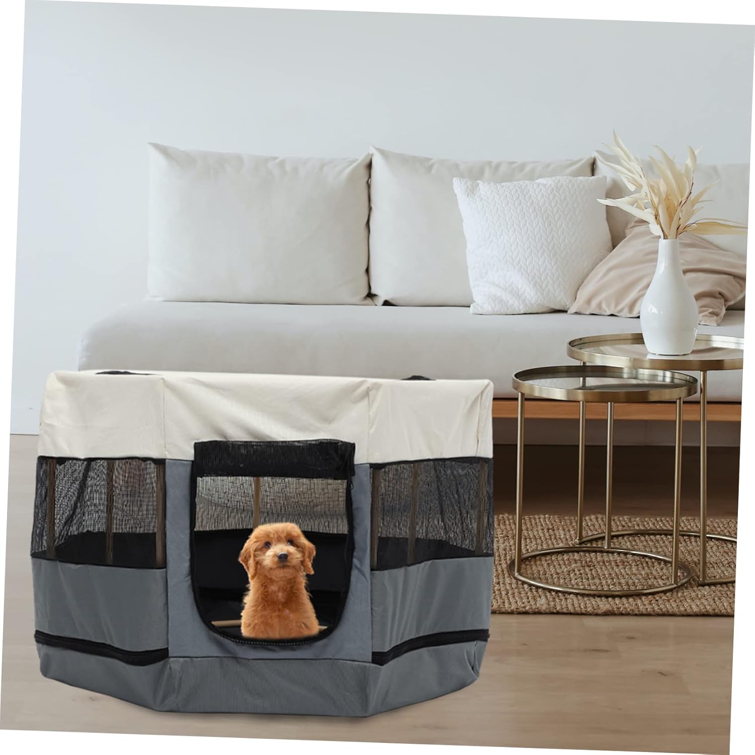 Octagonal Pet Fence Kitten Playpen Dog House Outdoor Indoor Scratch Resistant Oxford