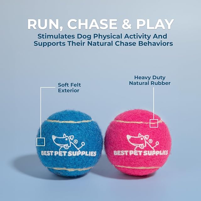 Foto 4 de 8 de Best Pet Supplies - Juguete chirriante Interactivo de Pelota de Tenis para Perros, Alta Resistencia, lanzar…