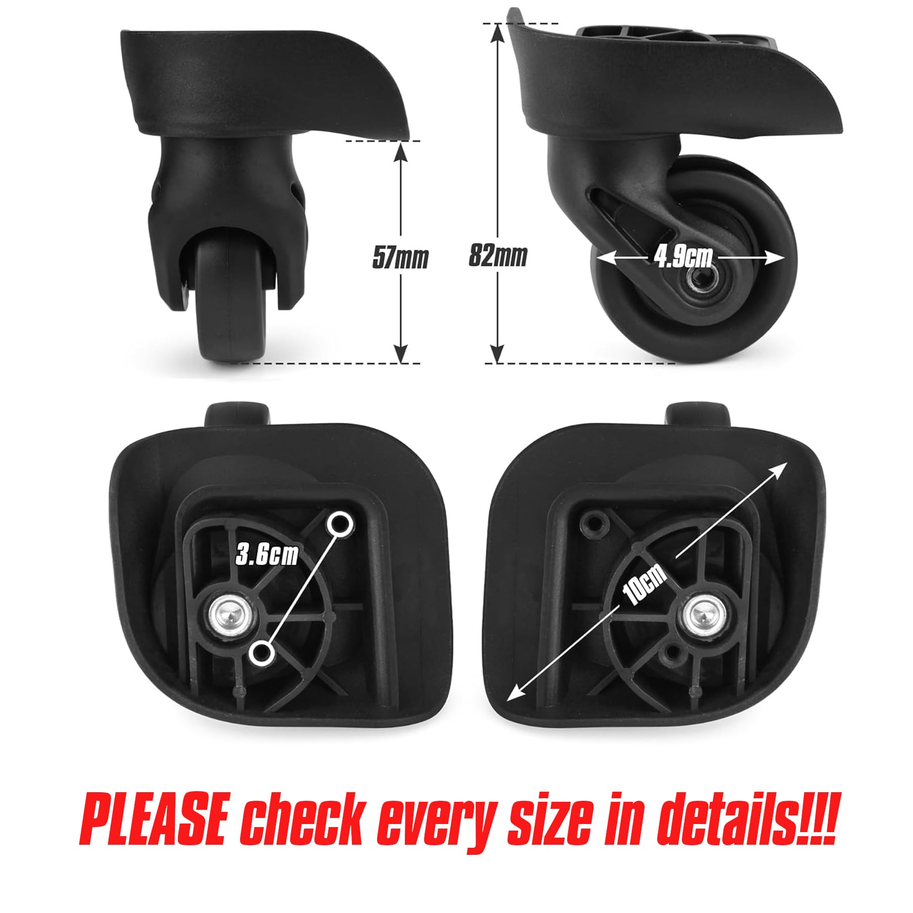 2 Pares Ruedas de Maletas Repuesto Ruedas Recambio para Maleta Ruedas de Equipaje con 2 Agujeros para Tornillos, V237