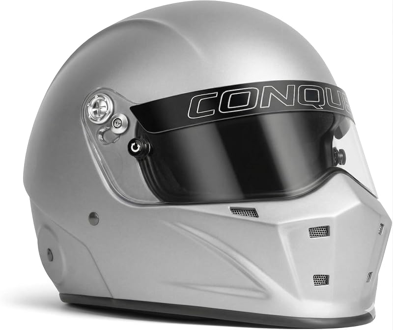 Capacete Automotivo Integral para Corrida Conquer Snell SA2025 Fibra de Vidro Preto Branco Prata Tamanho Médio