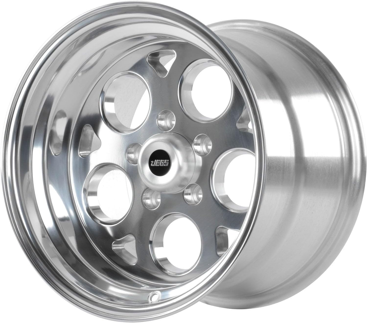 JEGS SSR Mag Wheel 15in.x 10in.| 5 x 4.5in.Wheel Bolt Pattern Spacing | 0 mm Offset | 5.5in.Backspacing | Polished Aluminum Finish | 3.27in.Center Bore | Includes Center Cap