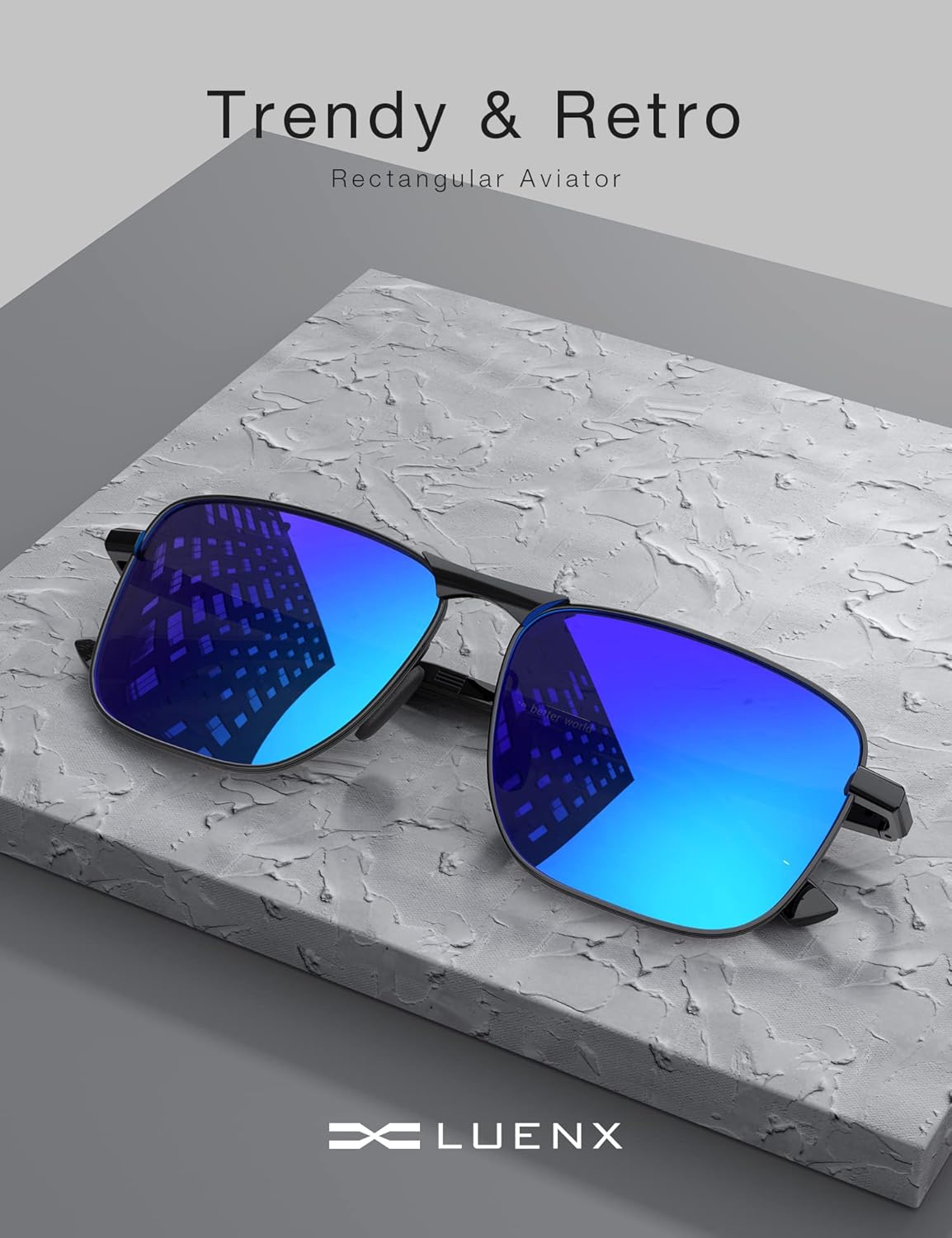 LUENX Rectangular Polarized Aviator Sunglasses for Men Retro Pilot Shades Driving UV400 Protection - Image 2