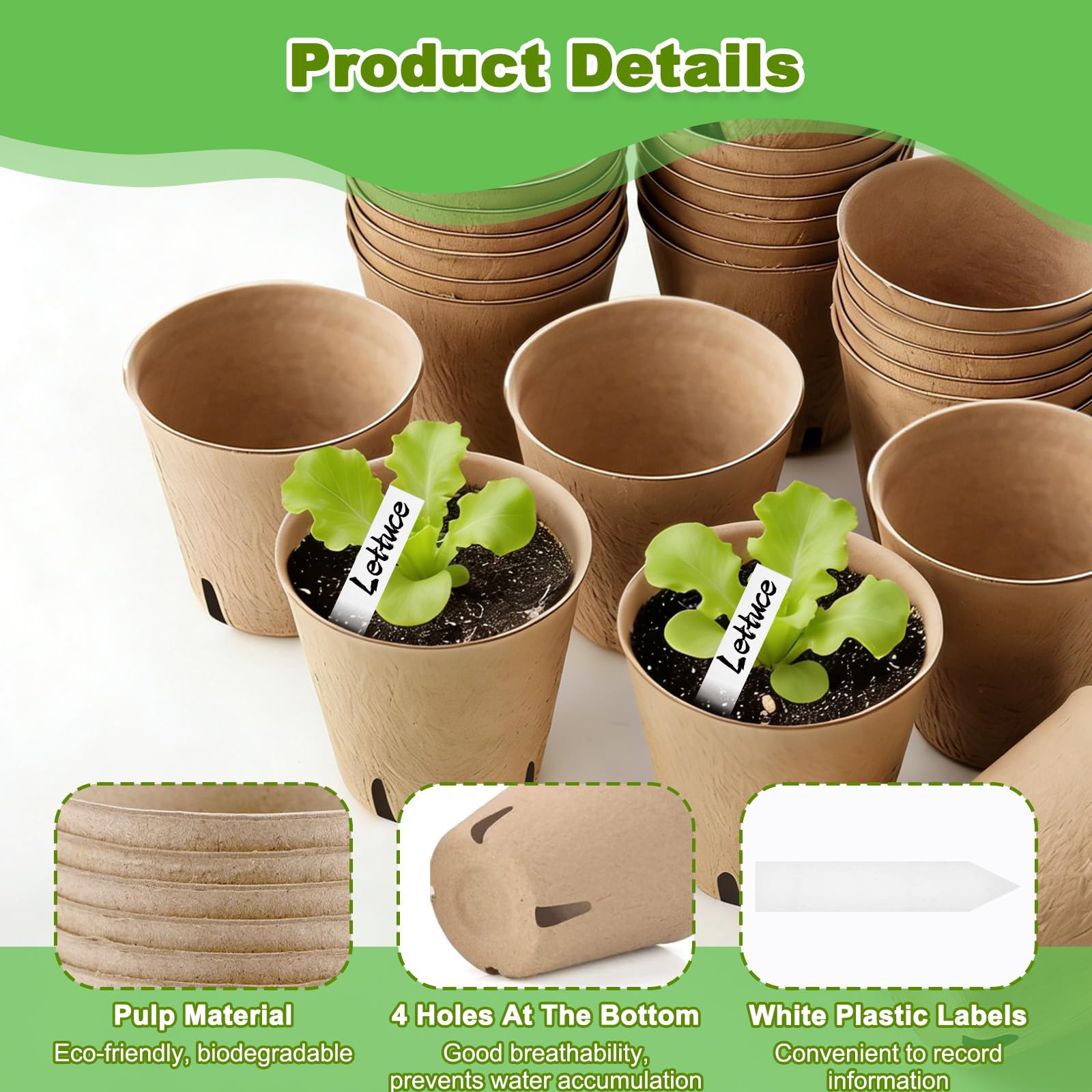 Piccoli vasi per piantine, 120 vasi per piante, contenitori compostabili rotondi da 3,1 pollici per piantine, germogli da giardino all'aperto (include 20 etichette per piante)