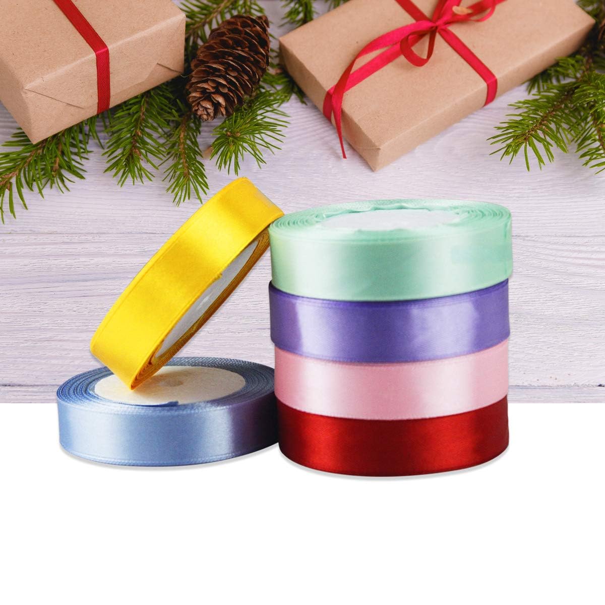 Nastro di raso Grigio argento, 25mm x 22 Metri Nastri in tessuto solido per confezioni regalo, bouquet di fiori, artigianato e decorazione di feste nuziali