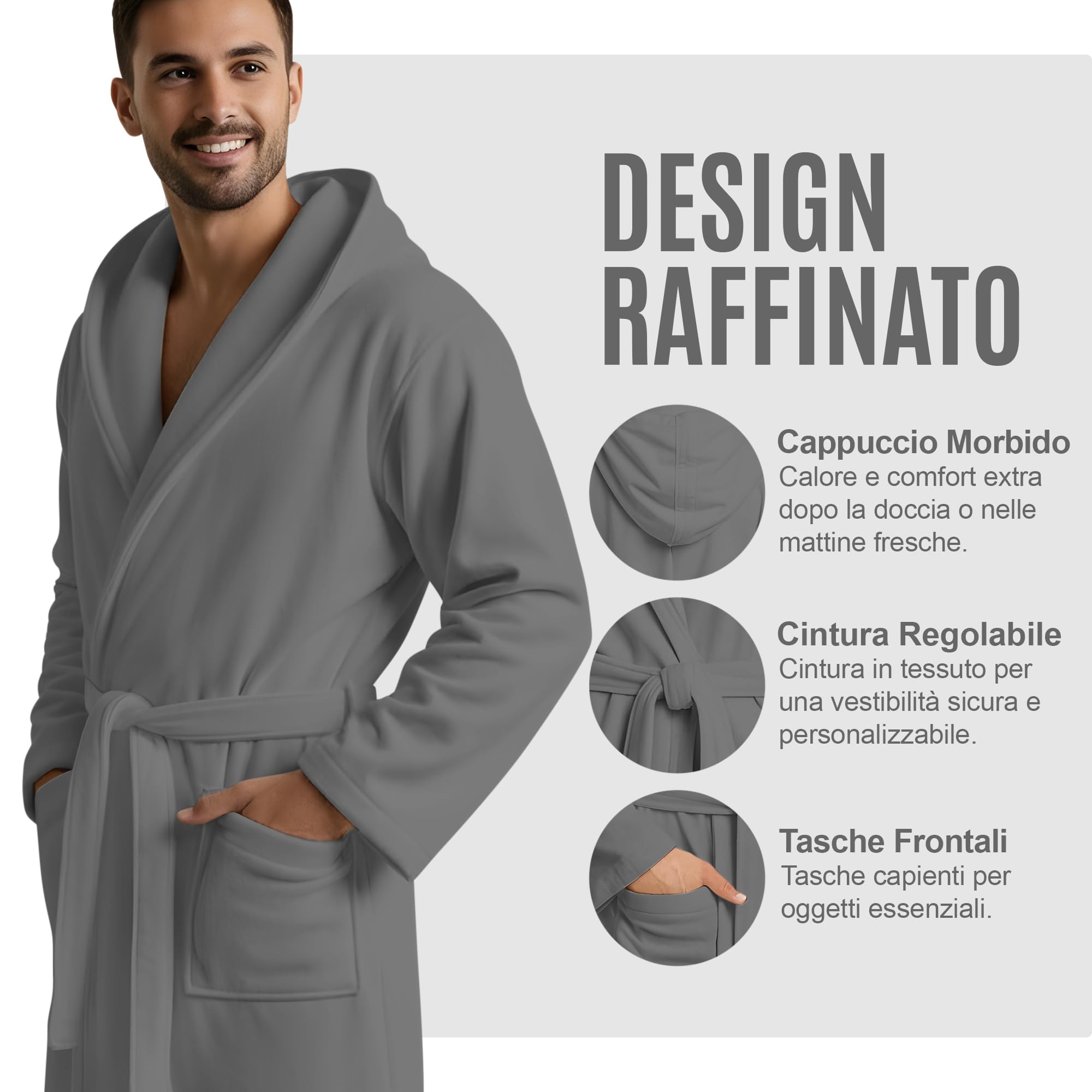NARCISO - Accappatoio Uomo Donna Microfibra Economico con Tasche Cappuccio e Cintura, Ideale per Casa, Viaggio, Palestra, Tessuto Morbido e Comodo, Taglie dalla S alla XXL