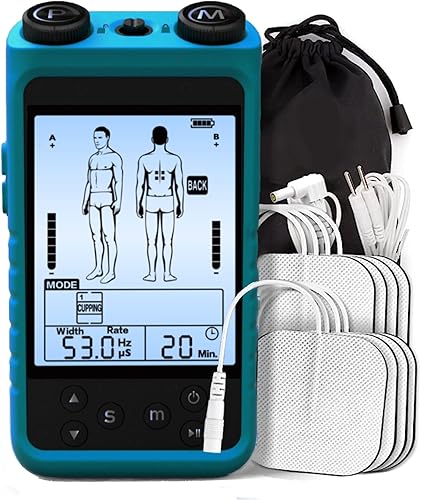 Estimulador electrónico de pulso, estimulador muscular de unidad TENS, alivio del dolor, mejora muscular (azul)