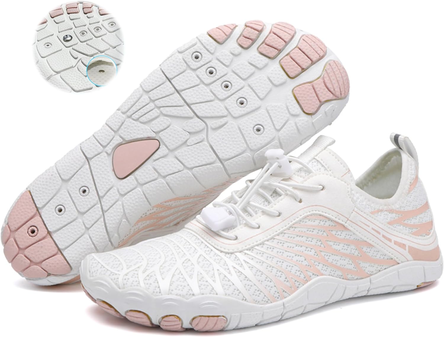 Skin Pro with Copper - Grounding Allround Barefoot Shoes, Unisex Hiking Barefoot Shoes Quick Dry Lightweight, Slip On Athletic BareStep Active Shoes(White-Pink,7.5)