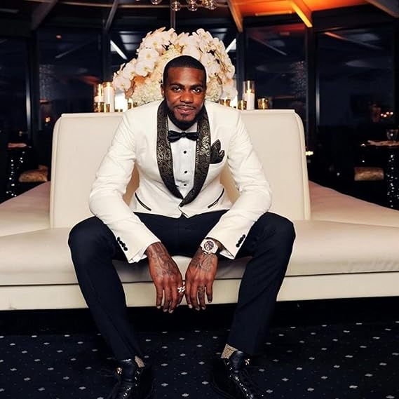 Man Suit Premium Formal Jacquard Gold Paisley Floral Pattern Shawl Lapel Slim Fit Tuxedo White Prom Wedding Groom Suits