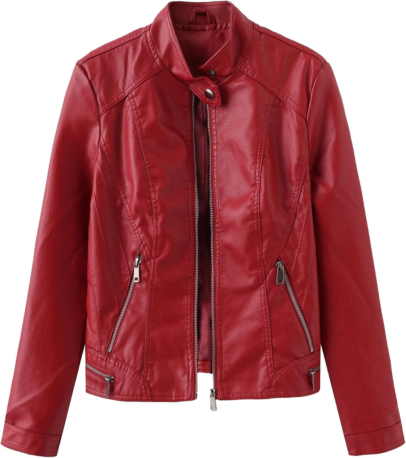 Women's Faux Leather Slim Fit Casual Coat Vintage Zip Up Moto Biker Coat Jacket Stand Collar Casual Spring Fall Coats