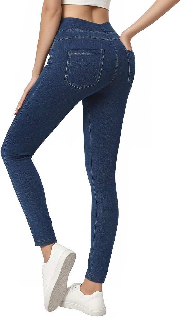 Jeggings for Women with Pockets Tummy Control Stretchy Skinny Jeans Pull On High Waisted Denim Leggings 27"-34" Inseam