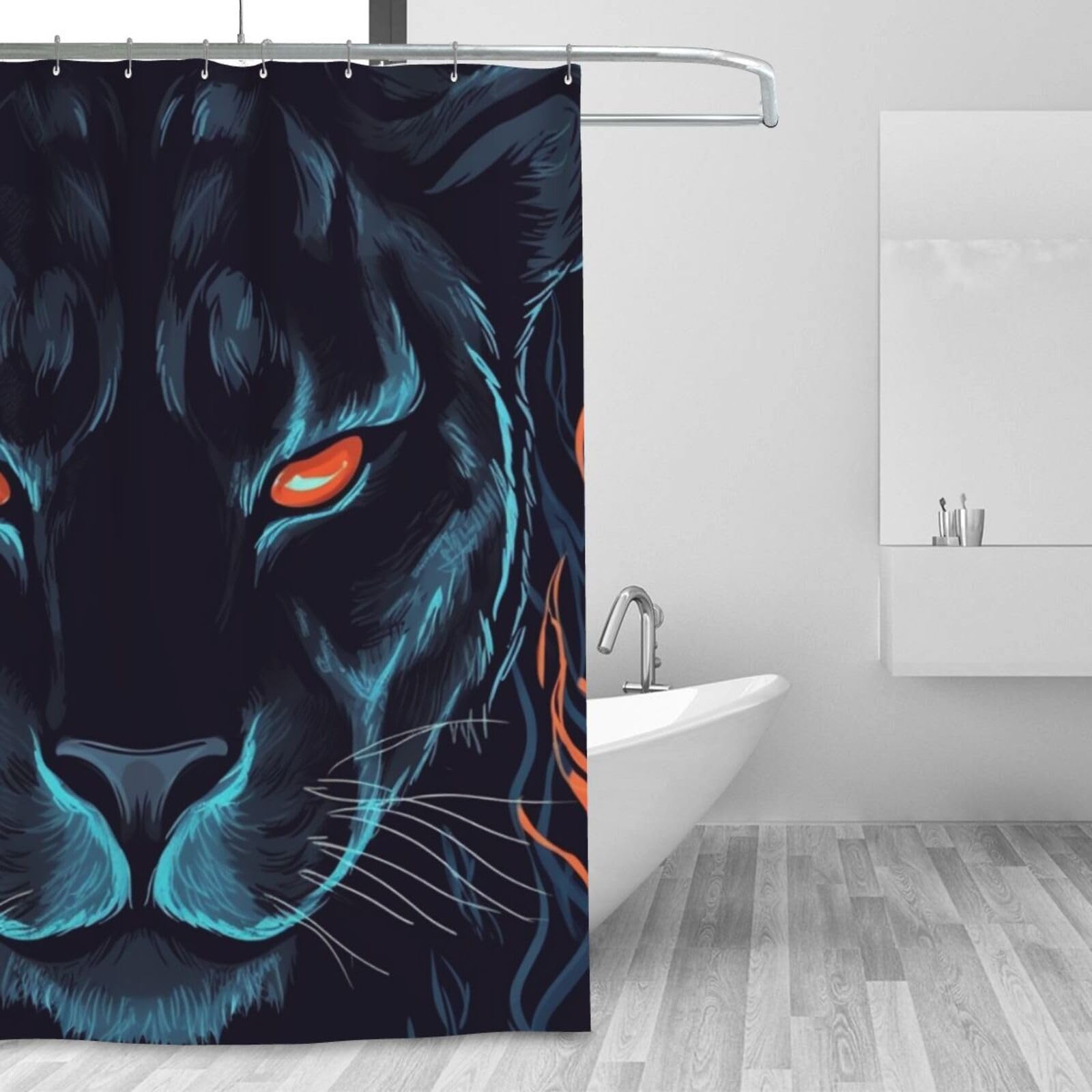 Rideau de douche panthère noire imperméable lavable 183x183cm tissu moderne hiver