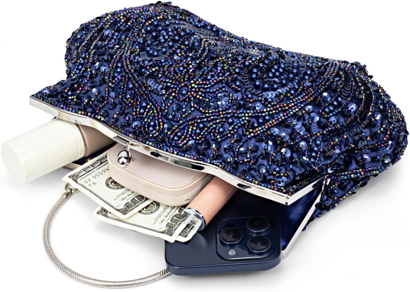 Simcat Beaded Sequin Flower Evening Purse Large Clutch Bag - Image 3