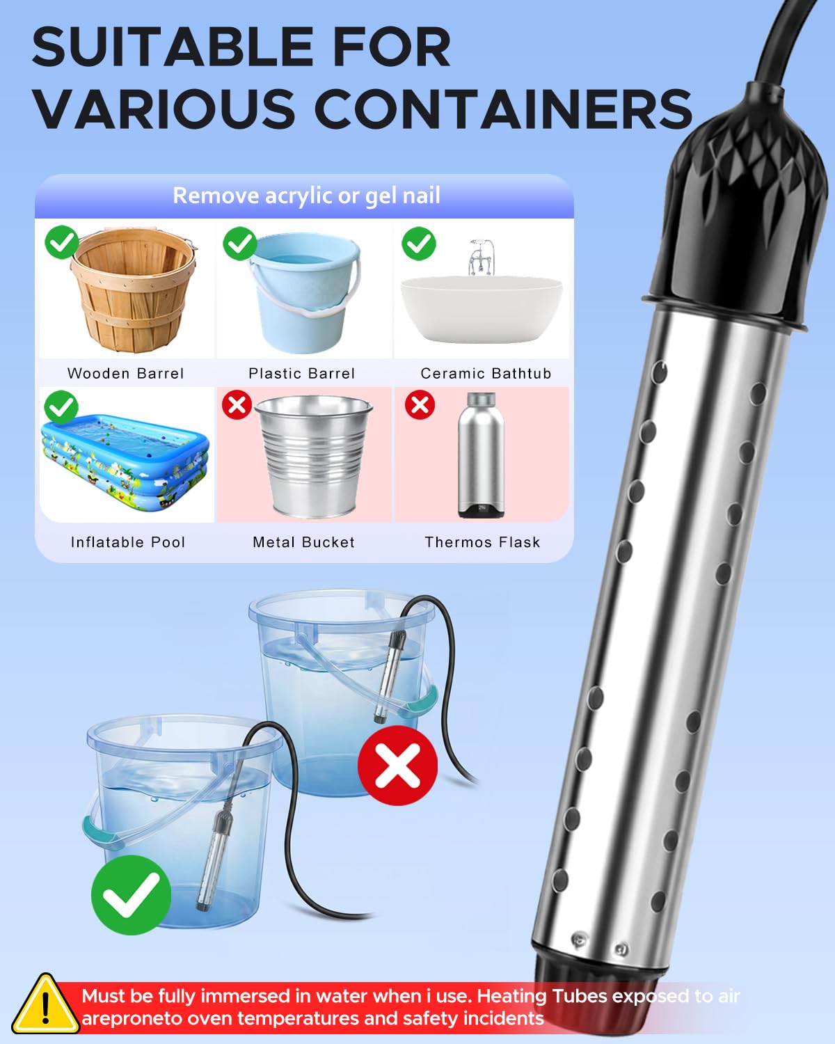 Kit doccia portatile da campeggio con scaldabagno ad immersione e secchio pieghevole, sistema doccia esterno ricaricabile per campeggio/escursionismo/bagno per animali domestici/surf, kit di