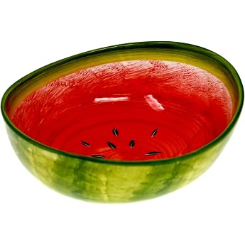 Lashuma Ceramic Bowl Round Mediterranean Decorative Bowl Bowl with Melon Motif Hand-Shaped Salad Bowl Small Diameter 20 cm