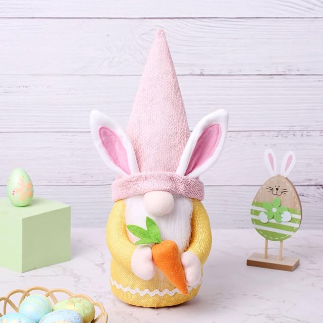 Micacorn Easter Gnome Decorations, Plush Easter Bunny Gnome Ornament with Carrot, Gnomes Plush Faceless Doll, Swedish Tomte Elf Dolls for Spring Home Table Easter Decorations Kids Gift
