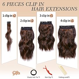 NAYOO Clip in Hair Extensions for Women 14 Inch Short Wavy Curly Auburn Mix Chestnut Hairpieces Full Head Synthetic Hair Hairpieces(6PCS,Auburn Mix Chestnut)