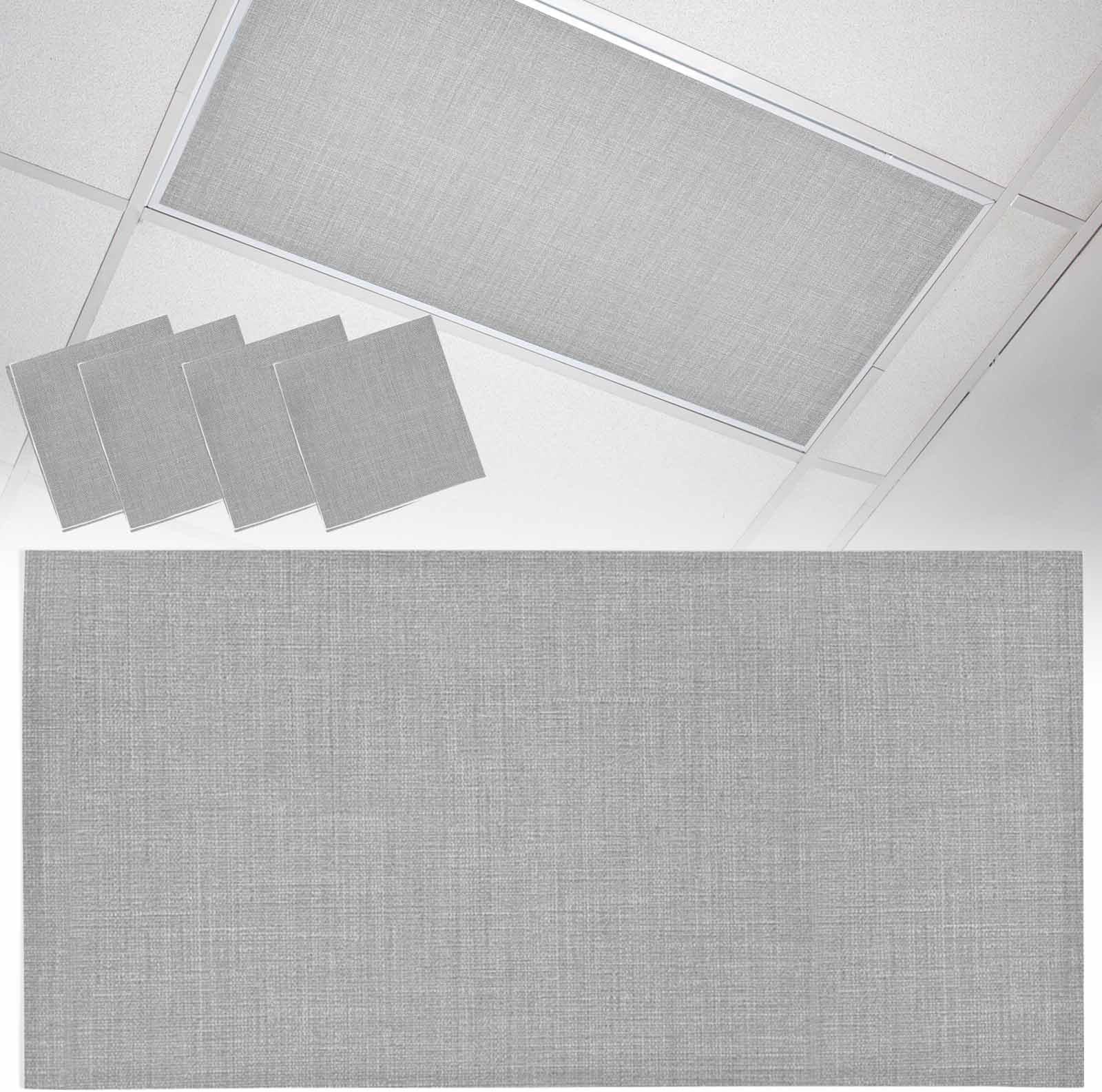 Fluorescent Light Covers for Ceiling Lights Grey Linen Texture Magnetic Light Filters 4 Pack 4x2 ft Farmhouse Solid Color Ceiling Lights Cover for Classroom Office School Home Drop Lamp Decor