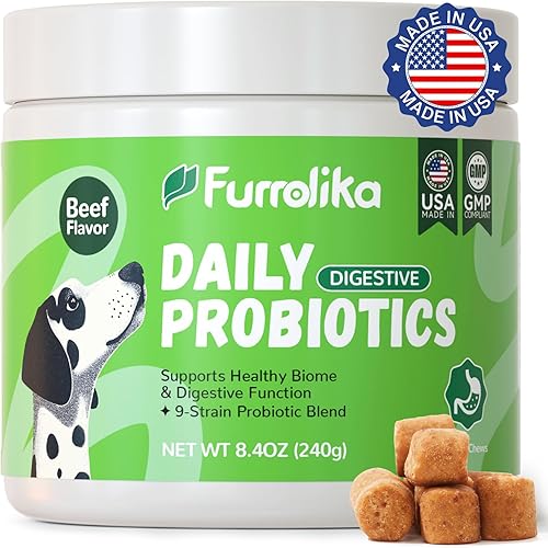 Furrolika Probióticos para perros  Probióticos digestivos para la salud intestinal, apoyo inmunológico y alivio de la diarrea  Sabor a carne  60