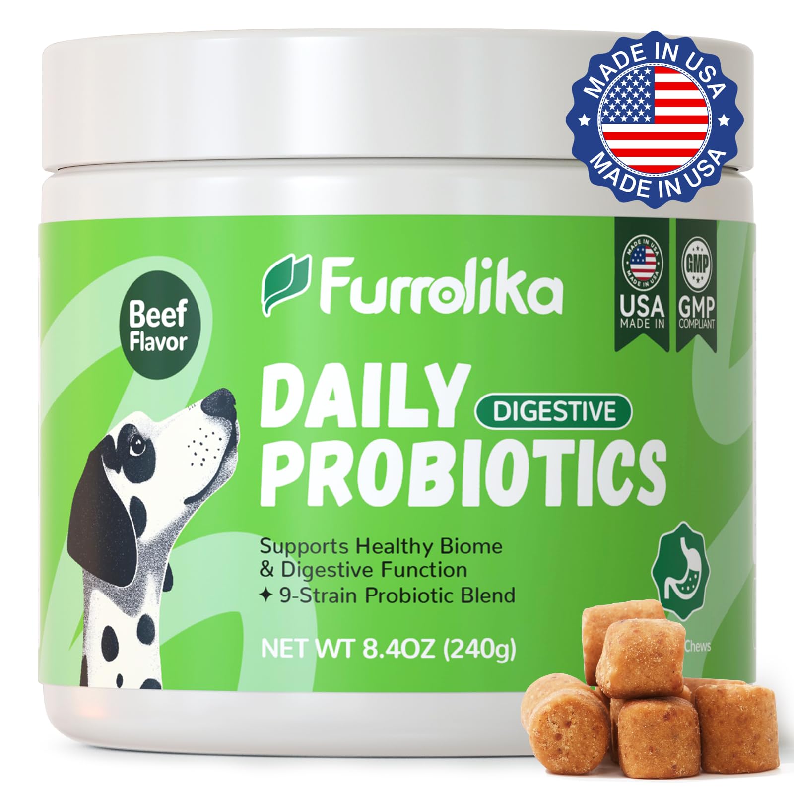 Furrolika Probiotics for Dogs – Supplements for Gut Health, Digestive Support, Immune Support & Diarrhea Relief – Beef Flavor Dog Probiotic Soft Chews