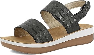 inblu Women's Faux Leather Sandals with 4 cm Wedge and Studs, Double Velcro Closure, Leather Footbed