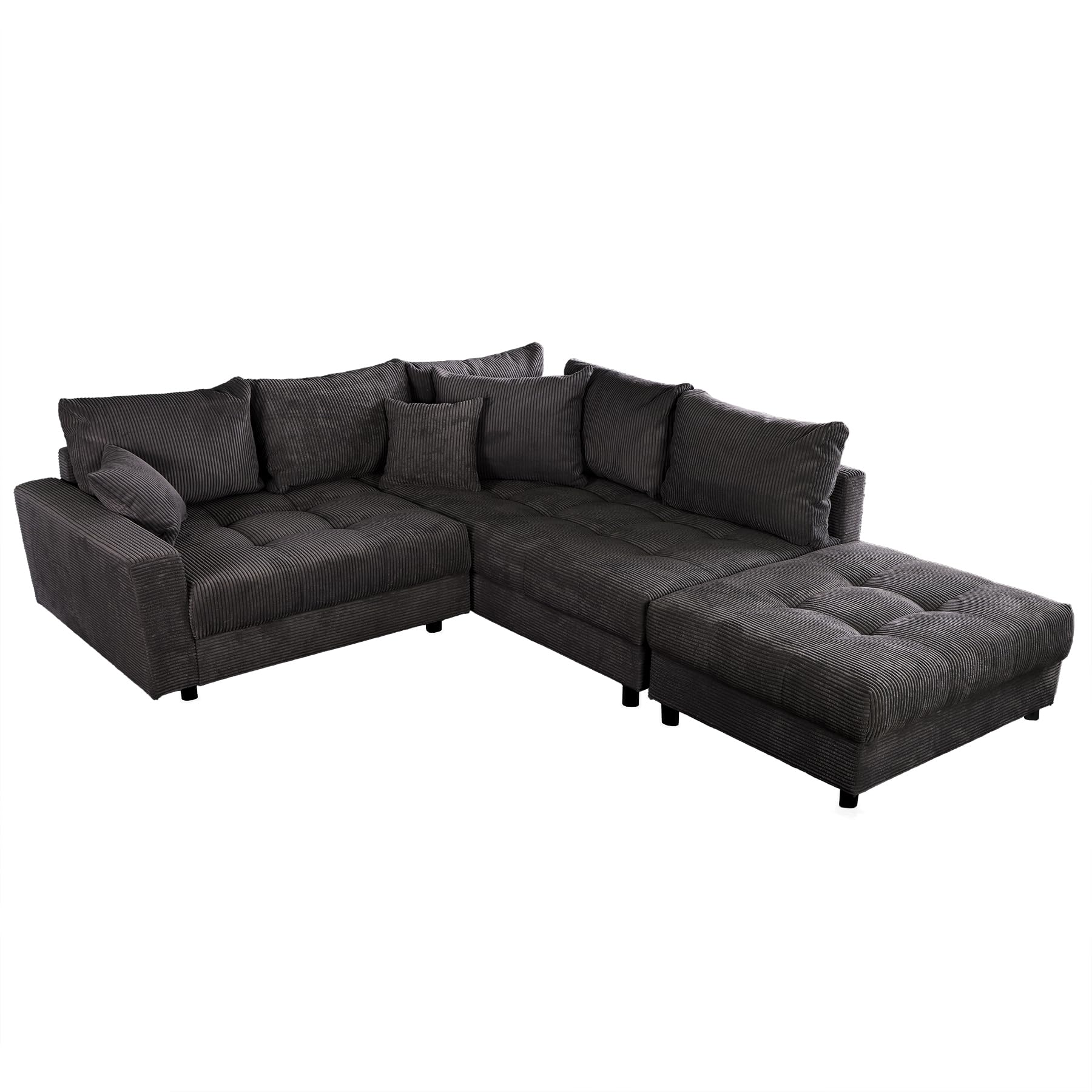 Wohnlandschaft KENT - 220cm - dunkelgrau - Cord - Federkern inkl. Hocker