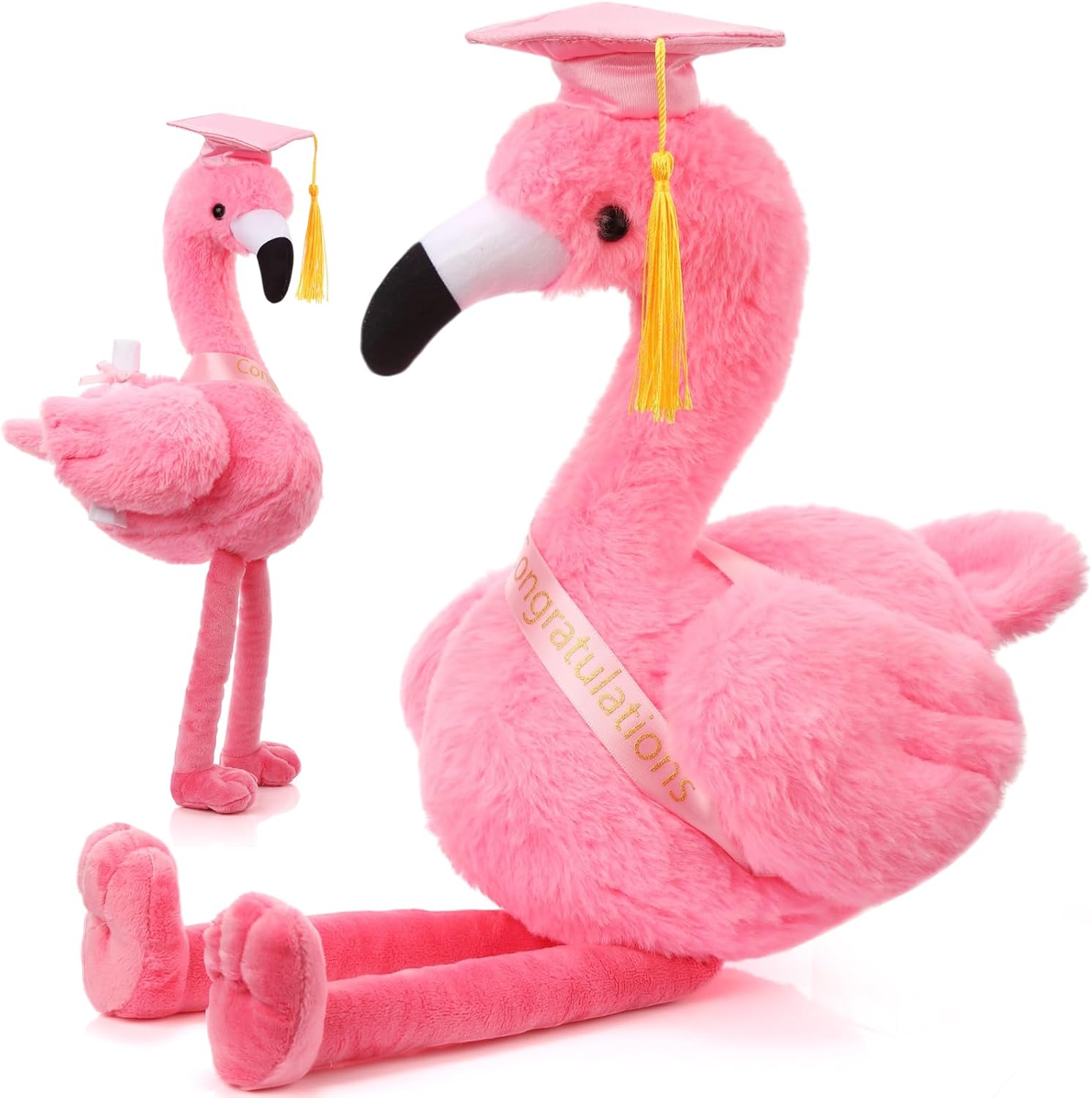 Chalyna 10 Inch Graduation Gifts Flamingo Plush Stuffed Animal with Gold Tassel Graduation Hat and Sash Congrats Grad Gift for Preschool Kindergarten Kids Student Friend Party Decoration(Pink)