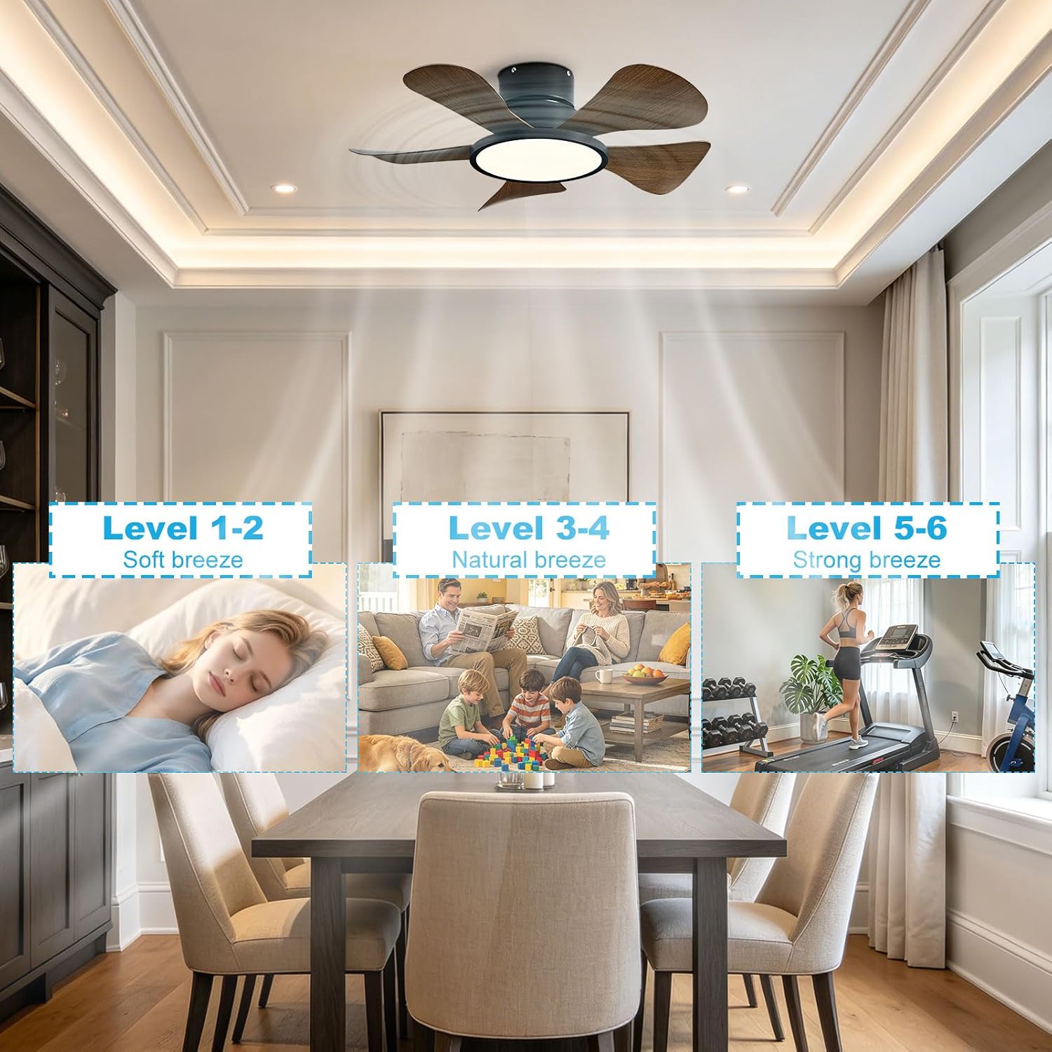 Low Profile Ceiling Fans with Lights Flush Mount Ceiling Fan Light Modern 30in Ceiling Fan with Light for Bedroom Living Room Farmhouse Porch 6-Speed Quiet Ceiling Fans with Remote Control