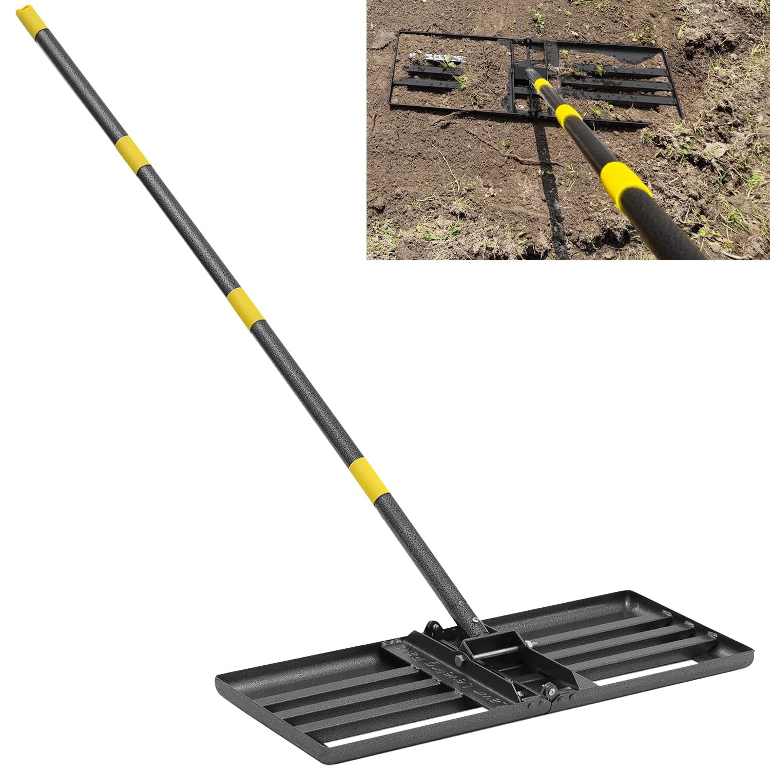 Rastrillo nivelador de césped, 76 cm x 25 cm, mango largo, nivelador de césped de acero inoxidable, utilizado para recortar el suelo, paisajismo de patio