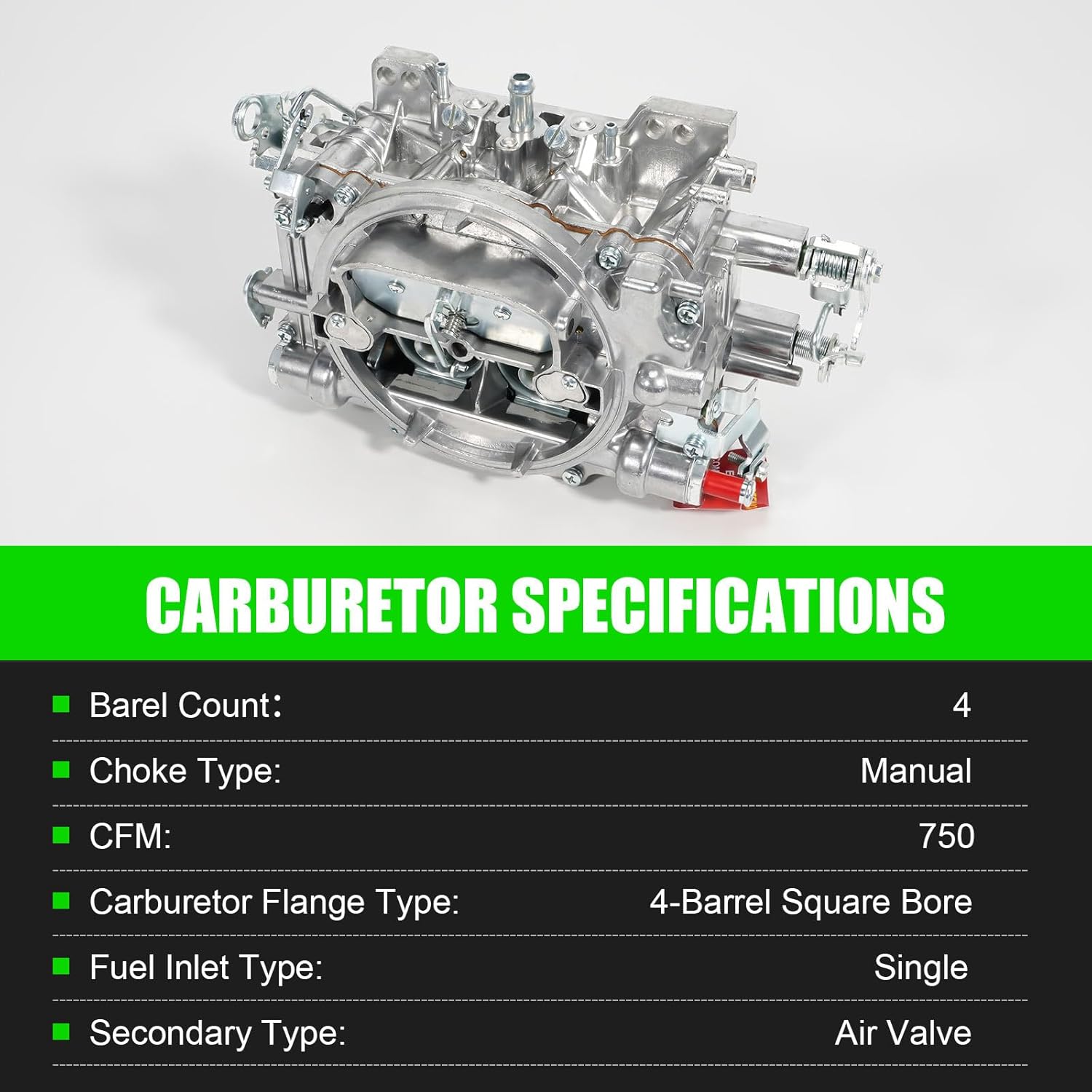 Upgraded Carburetor 1407 750 CFM/4-Barrel (New Model) for Edelbrock Compatible with Corvette GMC Dodge Silverado Cadillac, Square Bore Air Valve Secondary Manual Choke