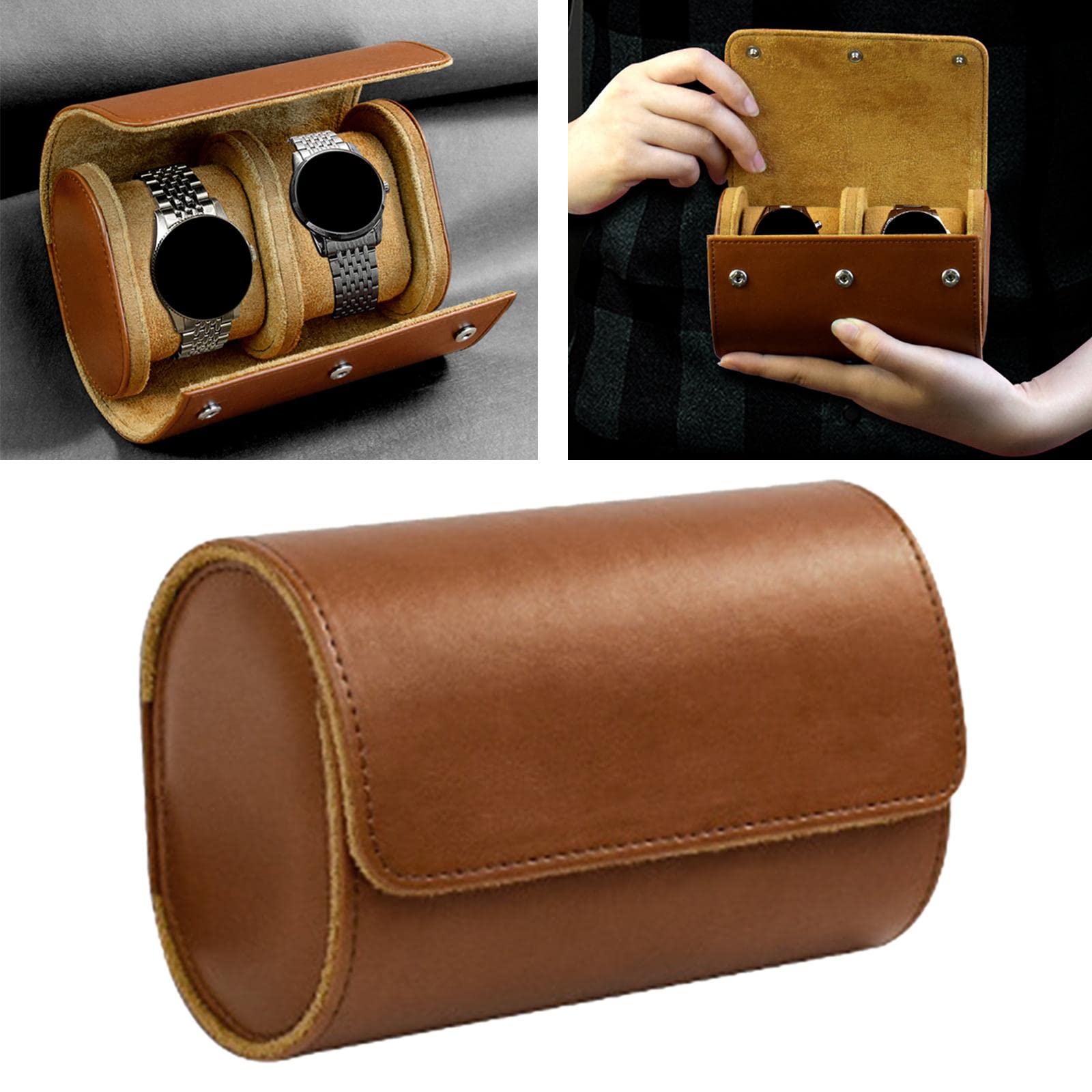 Uhrenbox mit 2 Fächern, PU-Leder, Reise-Handgelenktasche, Braun