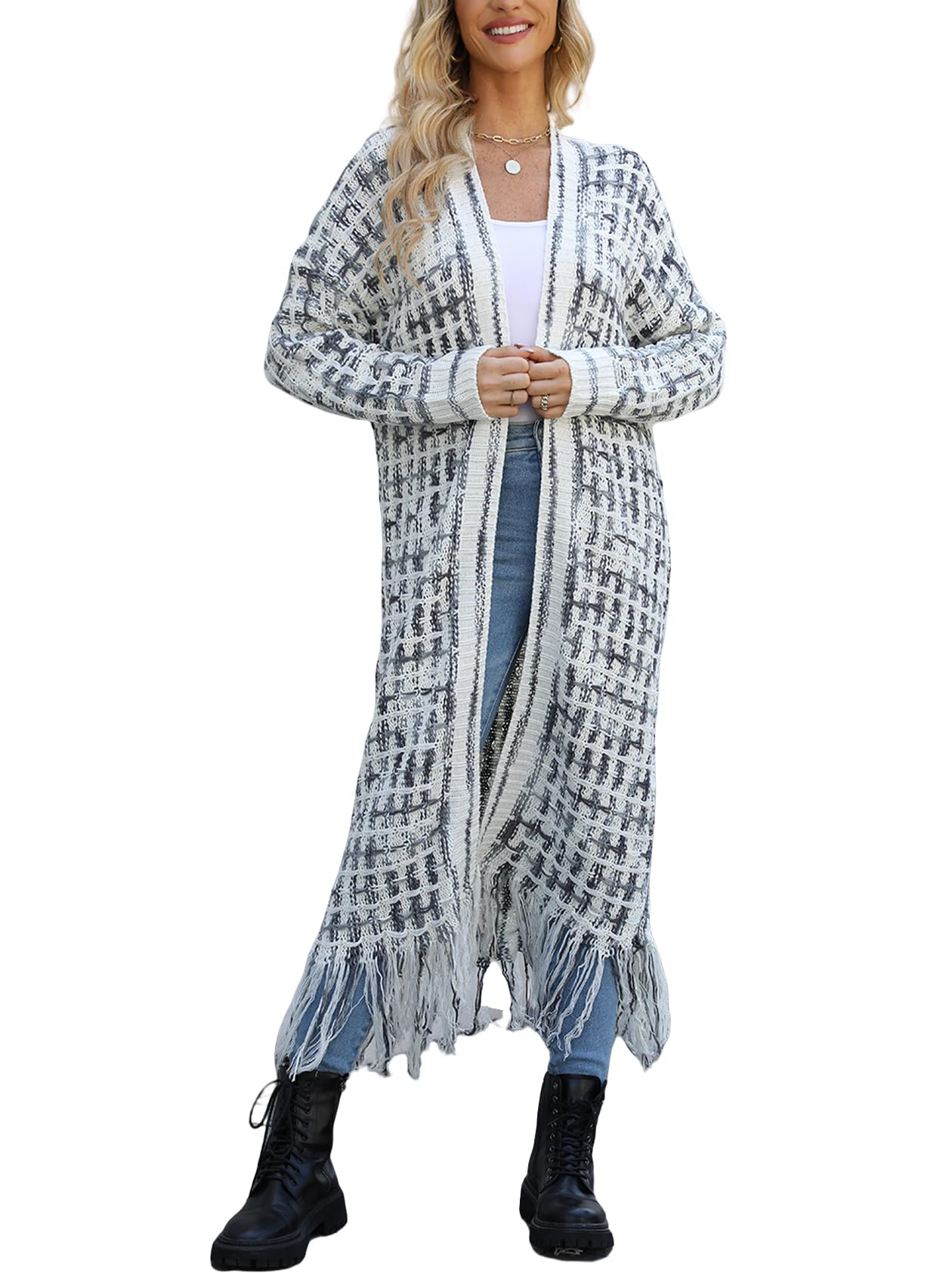 Womens Oversized Cardigan Sweater Long Dusters Boho Maxi Aztec Open Front Fringed Tassels Jacket Outwear