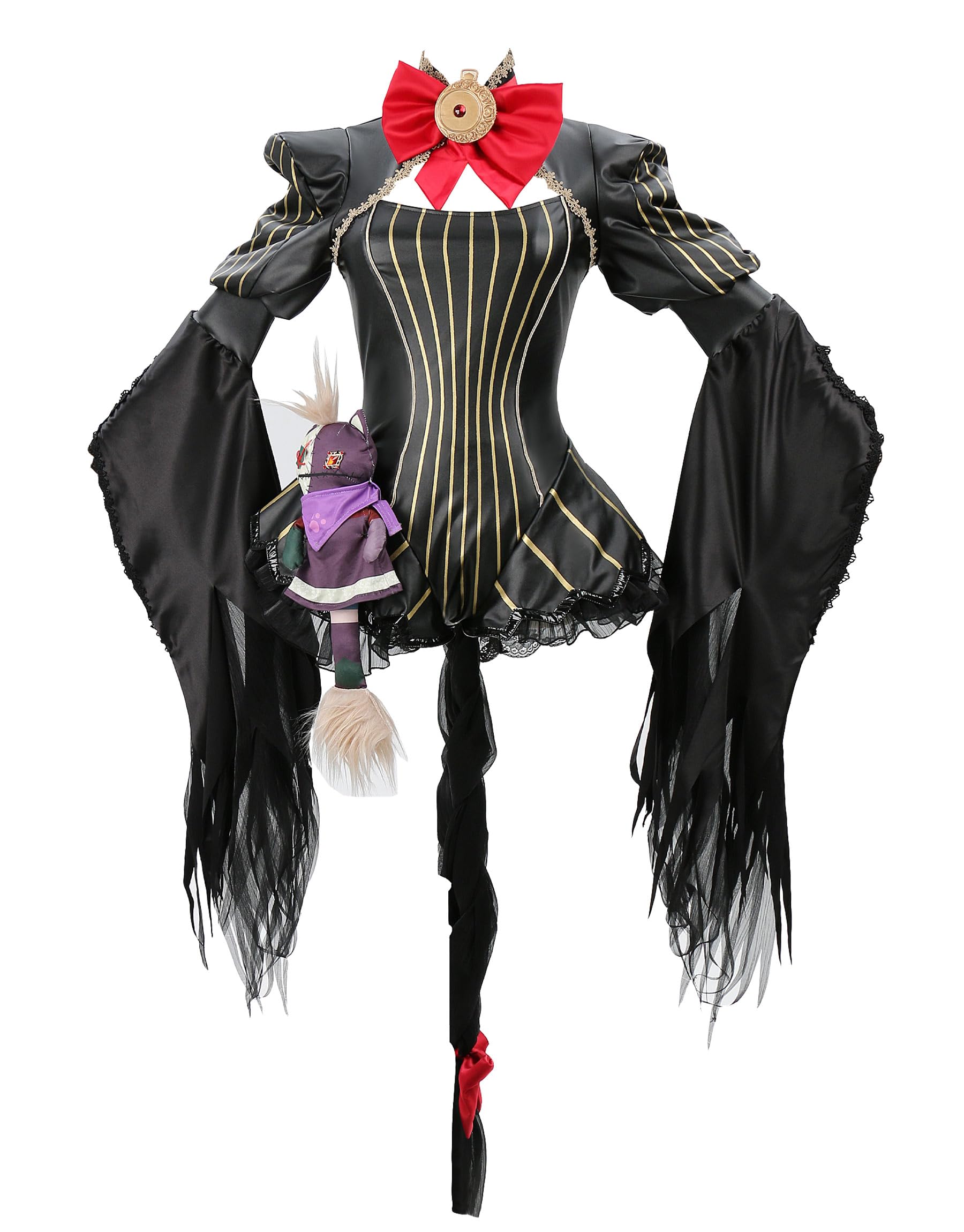 miccostumesWomen Adult Game Costume Cat Cosplay Outfits Striped Bodysuit with puffy sleeves and Thigh Socks Date Party