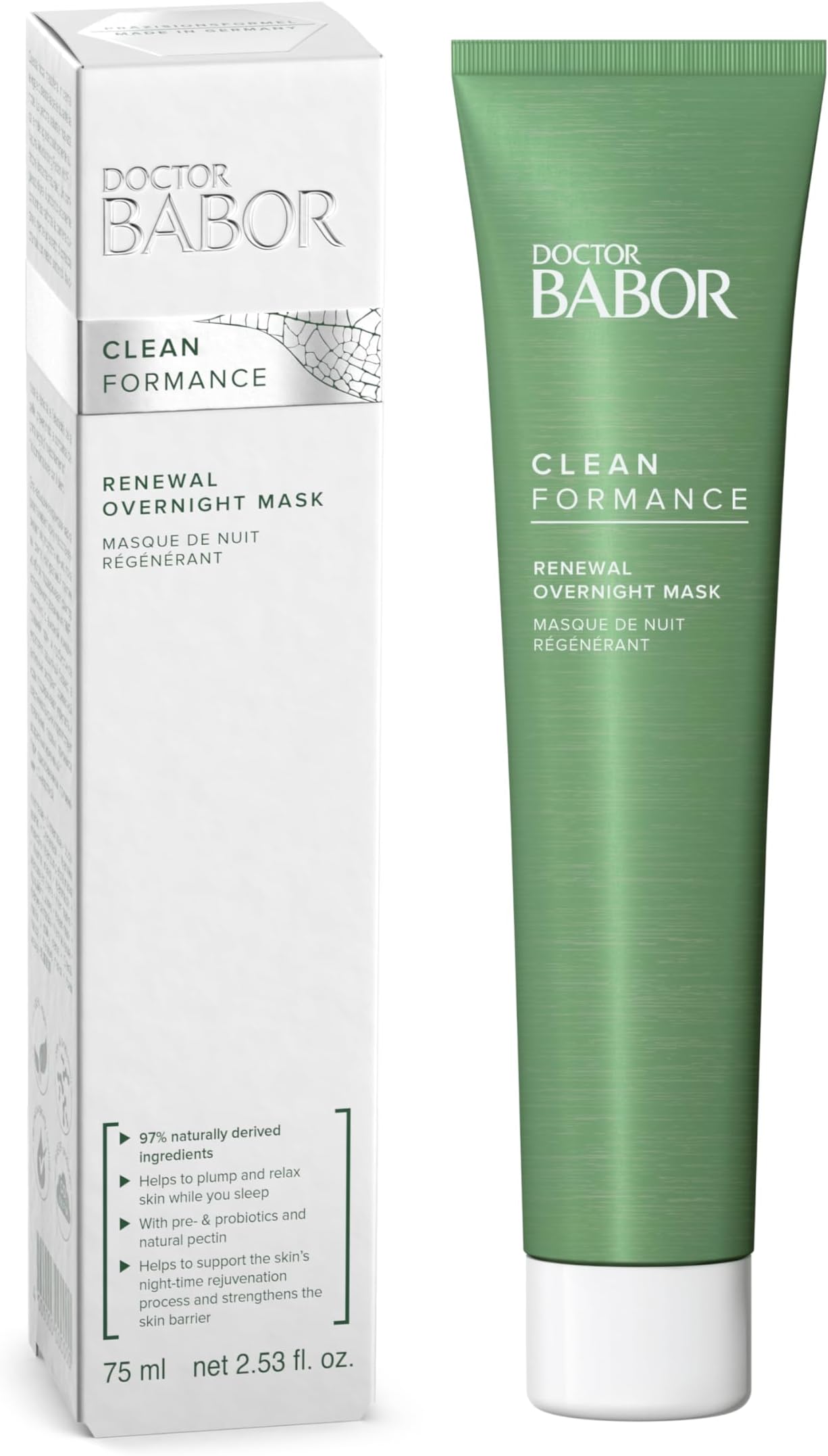 DOCTOR BABOR CLEANFORMANCE Renewal Overnight Mask, Rich Face Mask for All Skin Types, Cream Mask with Pre- / Probiotics, Vegan Formula, 1 x 75 ml