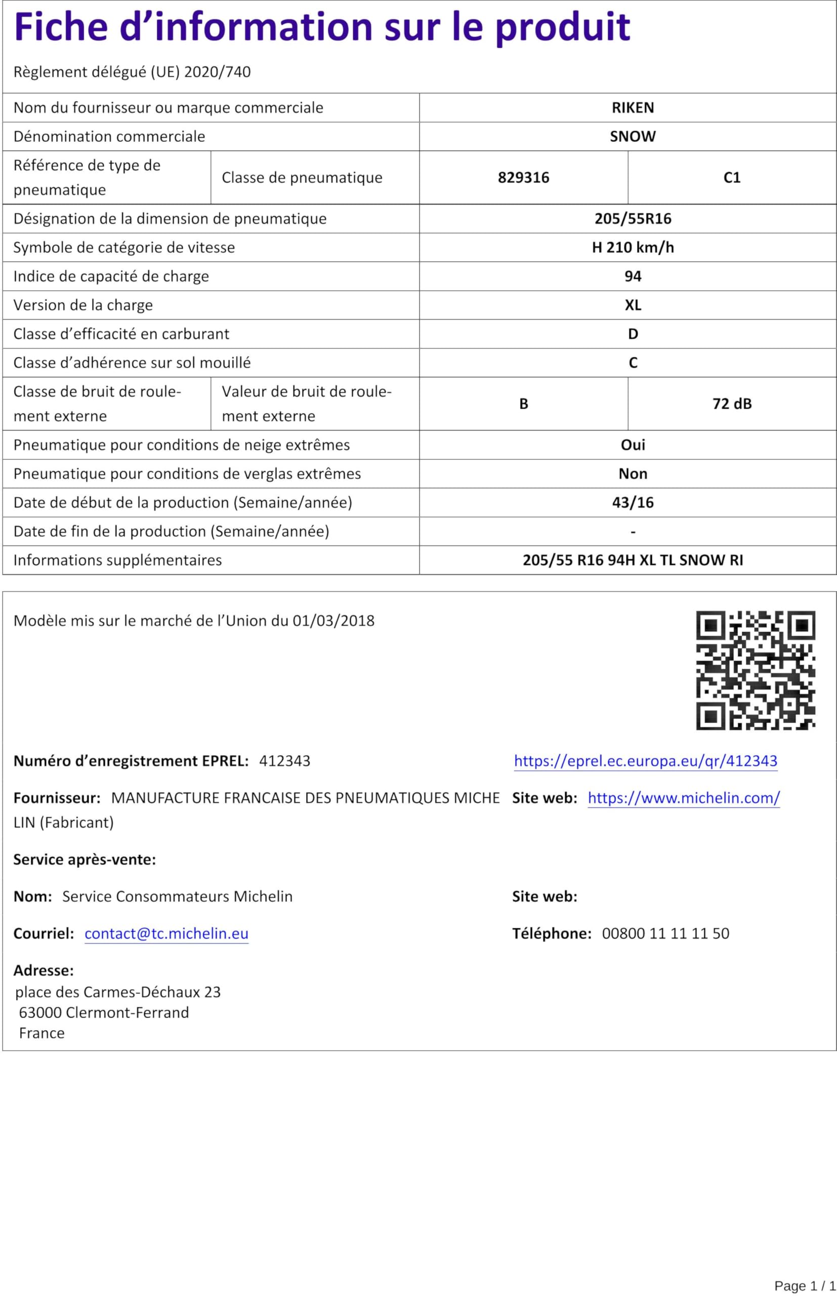 RIKEN 205/55 R16 94H Invernale XL Auto Compatibilità con PEUGEOT 2008 Station Wagon CU, VW Golf 4 Hatchback 1J1 Golf 7 Hatchback 5G1, BQ1, BE1, BE2 Golf 6 5K1 Golf 5 Hatchback 1K1
